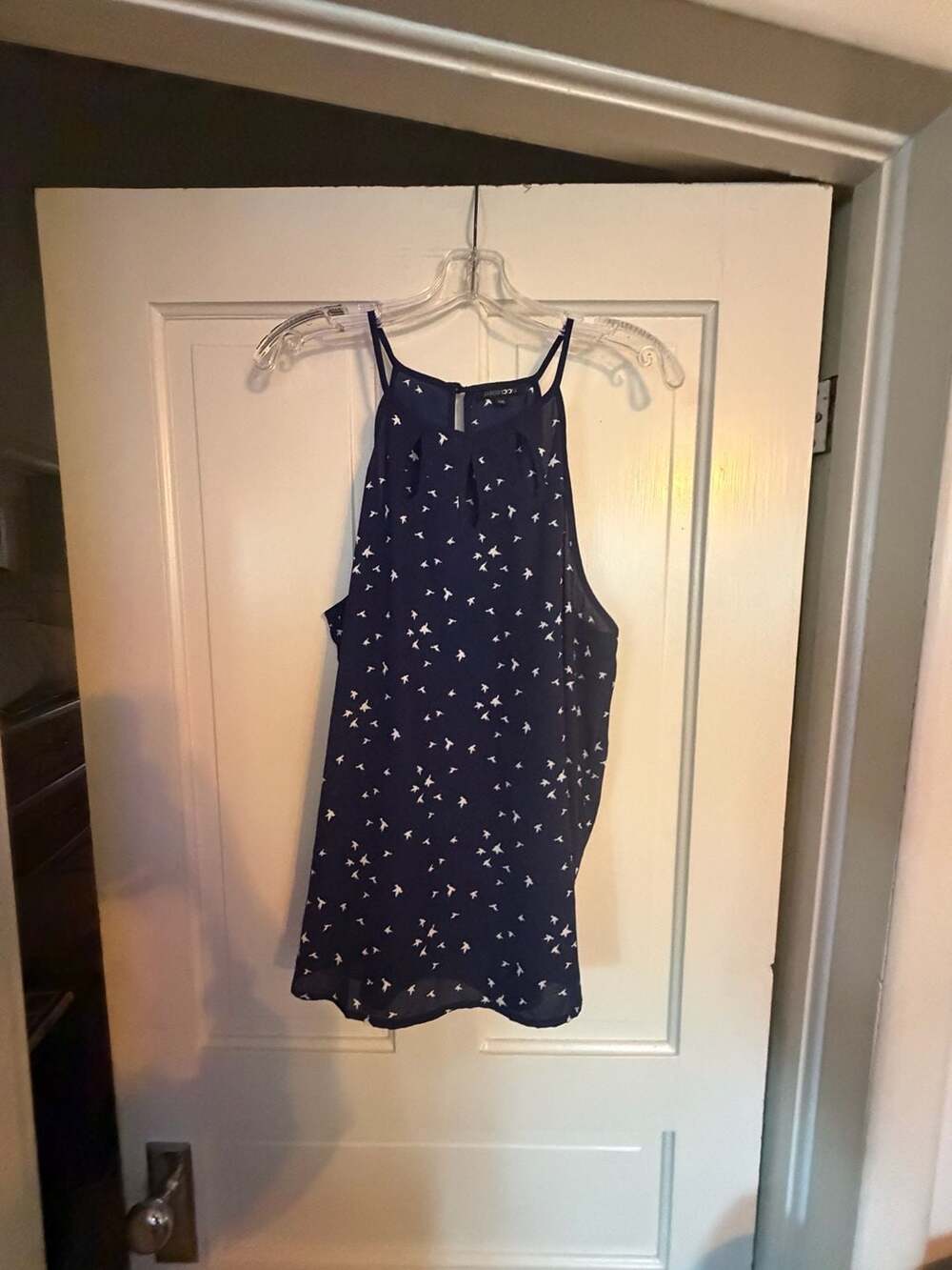 Papermoon Navy Blue Bird Print Halter Neck Keyhole Cutout Tank Top XXL